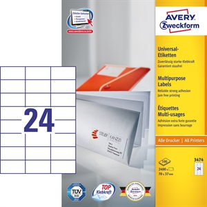 Avery ILC uniwersalne etykiety 70 x 37 mm, 2400 sztuk.